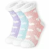 KEYRI 3 Pares Calcetines Calentitos Mujer, Casa Invierno Térmicos Polar Suaves de Piso Cama para Andar por Casa y Dormir Hogar (Púrpura, Rosa, Azul)