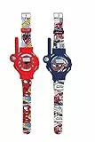 LEXIBOOK, Spider-Man, Relojes Walkie-Talkies, 2 Piezas, Alcance hasta 200m/600 pies, Linterna, brújula, Recargable, Azul/Rojo, DMWTW1SP