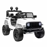 HOMCOM Coche Eléctrico para Niños 12V, Vehículo Todoterreno de Batería con 2 Motores, Control Remoto 2,4G, Velocidad hasta 5 km/h, Sistema de Suspensión, Faros, para Niños de +3 Años, Blanco