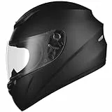 Favoto Casco Integral para Moto, Casco de Motocicleta Transpirable para Mujer Hombre Adultos, Protección de Seguridad, Certificado ECE, 61cm Negro