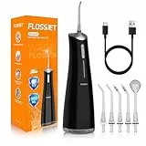 FlossJet Irrigador Dental Inalámbrico Irrigador Bucal Portatil 300ML Limpieza Dental Eléctrico Profesional Water Flosser 5 Boquillas 4 Modos IPX7 Impermeable USB Recargable Para Casa y de Viaje(Negro)