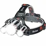 Blukar Linterna Frontal Recargable, 8000L Superbrillante Impermeable Linterna Cabeza con Roja luz de advertencia - 90° Ajustable Luz Frontal con Funcion de Zoom
