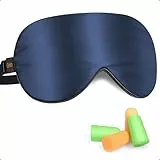 Gritin Antifaz para Dormir, Anti-Luz Opaco Cómoda Agradable para la Piel Tela de Seda Natural Puro y Puros de Algodón Relleno Antifaces Máscara(Azul Oscuro)