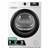Hisense DHQE800BW2 - Secadora de Ropa, 8Kg, Clase D, Ancho 60cm, 16 Programas, Secado Automático, Secado Rápido, Secado Anti Arrugas, Bomba de Calor, Secado Ion Refresh, Blanco