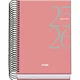 Dohe - Agenda Escolar 2025 2026 - Día Página, Tamaño A6 (12x17 cm), Español e Inglés, Septiembre a Junio, Cierre de Espiral, Tapa Dura - SYSTEM Rosa