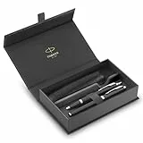 Set de regalo Parker IM Duo Pen | Pluma estilográfica, bolígrafo y estuche | Acabado lacado negro con adornos cromados | Punta media | Recargas de tinta azul | Regalos de graduación perfectos