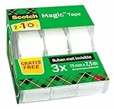 Scotch Magic Cinta Adhesiva Invisible - 2 Rollos de 19mm x 7,5m + 1 GRATIS - Cinta Adhesiva de Uso General para Reparación, Etiquetado y Sellado de Paquetes y Documentos