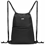 WANDF Mochila Cuerdas Bolsa de Cuerdas Mochila Gimnasio Bolsa Deporte bolsa de Gimnasio Mochila con cordón para Mujer Hombre(A-Negro)