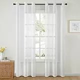 MIULEE 2 Paneles de Color Puro Cortinas de Ventana Transparentes Lisas Elegantes Paneles de Cortina Tratamiento para Dormitorio Sala de Estar Cortinas con Ojales, 102 x 225 cm Blanco