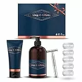 King C. Gillette Set de regalo con maquinilla de afeitar para hombre y cuidado de la barba, maquinilla de afeitar + 5 cuchillas de afeitar + gel de afeitar + champú para barba, set de afeitado regalo