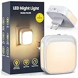 Luz Nocturna Infantil con Sensor Crepuscular, 2 Piezas Luz Noche Enchufe Brillo Ajustable, Lampara Nocturna Bebe para Niños, Escalera, Pasillo, Habitación, Sala, Cocina, Baño