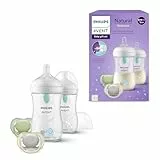 Philips Avent Natural Response - Set de regalo para bebés: 2 biberones anticólicos de 260 ml con tetinas T3 (para bebés de 1 mes o más) y 2 chupetes Ultra Air (modelo SCD657/12)