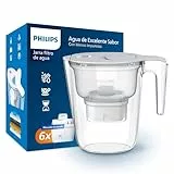 Philips Water Filtro de jarra + 6 cartuchos de filtro de repuesto, Filtración Avanzada, flujo rápido, temporizador electrónico, filtra CLORO, CAL, metales pesados y MICROPLÁSTICOS, capacidad 2,6 L