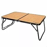 AKTIVE Mesa Baja Plegable, 60x40x25 cm, Efecto bambú, con Cierre de Seguridad, Estructura Aluminio, Tablero Madera MDF, Soporta 20 kg, Asa y Cinta Transporte, Accesorios de Camping y Playa (63016)