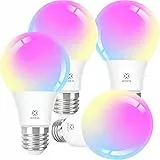 Bombilla Inteligente LED E27 Wifi 9W Compatible Con Google Home/Alexa, Bombilla RGB(2700K-6500K) Luces Colores Regulable, Control Remoto,Control De Voz, Ahorro Energético, Paquete 4