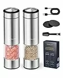 FORLIM Molinillo Pimienta Eléctrico, recargable USB con Led, molinillo de especias con núcleo de molienda de cerámica ajustable, molinillo sal acero inoxidable, set de 2(Argénteo)