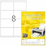 TopStick 8770 - Etiquetas autoadhesivas universales A4 grandes (105 x 70 mm, papel) 100 hojas, 8 etiquetas por hoja, 800 etiquetas, para impresoras inkjet y láser