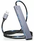 Aceele 5Gbps Hubs USB 3.0 con Puerto de Alimentación Tipo-C, Cable de Nailon de 120cm de Largo, 4 Puerto Concentrador USB A de Aluminio para Computadora Portátil MacBook Pro/Air Samsung, PS4 y más