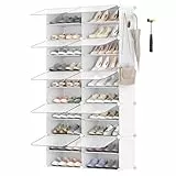 SONGMICS Mueble Zapatero Plástico, 10 Compartimentos para 40 Pares de Zapatos, con Puertas, Estructura de Acero y Estantes de Plástico, Armario para Dormitorio, Blanco Nube y Transparente LPC035W01