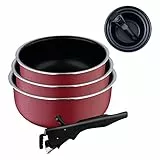Bergner Red Edition | Juego de 3 Cazos de Cocina de 16, 18 y 20 cm + Mango Extraíble | Aluminio Prensado y Antiadherente | Todo Tipo de Cocinas y Horno