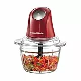 Russell Hobbs Picadora Eléctrica Mini Desire Red (Cuenco de vidrio de 500 ml, Cuchillas Inox de 2 puntas, 350 W Max, Botón One-Touch, Para frutas, verduras y carne) 27132-56