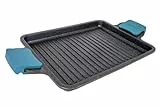 Arcos Grill Antiadherente Aluminio Fundido 34x26 cm, Apto para Todas las Cocinas, Asas Silicona, Ahorro Energético, Lavavajillas, Negro/Azul, Serie Thera