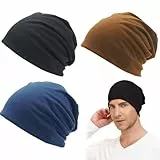 VONJUMA 3 Piezas Gorro De Punto De Invierno Gorro Hombre Mujer Cómodo Cálido Fino Gorra Beanie Hat Para Running Dormir Quimio Oncologico Negro Azul Marino Marrón