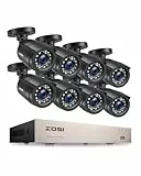 ZOSI Kit de Videovigilancia 5MP Lite 8CH H.265+ Grabadora DVR con (8) 1080p Cámara de Vigilancia Exterior, Visión Nocturna, Alarma de Movimineto, Acceso Remoto, Sin Disco Duro