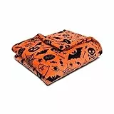Bedlam Manta Polar de Halloween (120 x 150cm) - Súper Suave y Cálida - Manta de Lana Naranja con Murciélagos y Calaveras - Mantas y Plaids de Halloween (Snuggy) - Decoraciones de Halloween