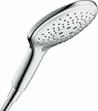 hansgrohe Raindance Select S - ducha de mano ahorro de agua 9 l/min (EcoSmart), alcachofa de ducha con 3 tipos de chorro, cabezal de ducha redondo (⌀ 150 mm), con sistema antical, cromo, 28588000