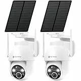 YESYAMO 2 Unidades 2 K Camara Vigilancia WiFi Exterior Solar, Cámara Exterior Solar 2.4 GHz con Panel Solar, 360 ° PTZ, Visión Nocturna Color, Audio Bidireccional, Blanco