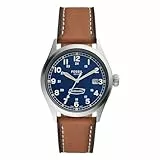 FOSSIL Reloj Defender para hombre, movimiento solar, caja de acero inoxidable plateado de 40 mm con correa de piel ProPlanet, FS5975, plateado/azul