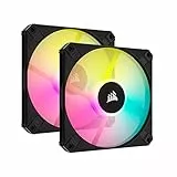 Corsair AF120 RGB SLIM, Kit de Ventilador de 120 mm con Rodamiento Dinámico de Fluidos PWM - Perfil Delgado Para Cajas Pequeñas - 8 LED RGB Direccionables - Pack Doble con Lighting Node CORE - Negro