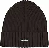Calvin Klein Gorro de Punto Hombre Classic Cotton Rib Beanie de Algodón, Negro (CK Black), Talla única