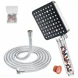 Alcachofa de Ducha con Manguera 1.6m, YEAUPE PRO Filtro Agua Ducha Alta Presion, Cabezal Ducha Antical, Duchas Baño Cuadrado Rociador con 6 tipos, Alcachofa Ducha Grande por electrico ducha,Negra