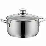 WMF Diadem Plus - Olla Baja de 4,5 L Ø 24 cm con Tapa de Cristal de Acero Inoxidable Pulido, Apta para todo tipo de Cocinas