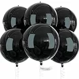 PartyWoo Globos negros, 6 globos de aluminio negros, 56 cm, gigantes globos 4D redondos, globos grandes, globos para decoración de cumpleaños, decoración de bodas, decoración de fiestas (redondos,