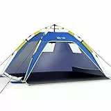 Glymnis Tienda de campaña de playa Quick Up automática plegable, con puerta de cremallera, protección UV 50+, protección contra el viento, tamaño pequeño, para 3 a 4 personas