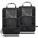 GlasFlength Organizador Asiento Coche, Protector Asiento Coche Respaldo con 10 Bolsillos Impermeable Organizador Coche Asiento para iPad Tablet 12'' Botella Bebida Juguetes Libros (2PCS, Negro)