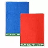UNITED COLORS OF BENETTON, SET 2 TOALLAS DE PLAYA 90X160CM 380GSM VELOUR 100PercentALGODON CASA BENETTON, Azul + Rojo, 90x160 c/u