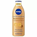 NIVEA Q10 Loción Corporal Reafirmante + Autobronceadora (400 ml), crema hidratante corporal con coenzima Q10, crema bronceadora para tono de piel claro a medio