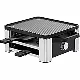 WMF Lono - Raclette Grill con Sartenes y Deslizadores, Raclette para 4 Personas, 870 W, Acero Inoxidable Mate