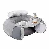 Nuby Little Penguin Sit-Me-Up - Cojín hinchable para bebés - Asiento de suelo hinchable para sentarse y jugar con bandeja y juguete - Gris - 6+ meses