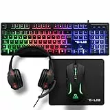 The G-Lab - Combo Sulfur - Pack 4 en 1 - Teclado Gaming QWERTY con Ñ, Ratón Gamer 3600 dpi, Auriculares Gaming, Alfombrilla Antideslizante para Juegos – PC, PS4, PS5, Xbox - Layout Espanol
