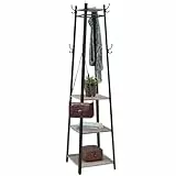 VASAGLE Perchero, con 4 Estantes, Perchero Recibidor con Ganchos para Bufandas, Bolsos, Paraguas, Marco de Acero, Estilo Industrial, para Entrada, Sala de Estar, Greige Claro y Negro Tinta LCR080B02