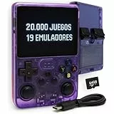 SCGAMES Consola Retro Portátil Mejorada Vers. 2025 R36S + 20.000 Juegos y 19 Emuladores | Tarjeta 64GB, Pantalla IPS 3.5', Videoconsola, Gaming, Videojuegos, Arcade | Ideal Niños y Mayores | Morada