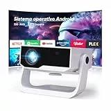 Wielio Smart Android Proyector, Aplicaciones integradas, 1080P Nativo, 4K Compatible, 350 ANSI lúmenes, Enfoque automático y corrección Trapezoidal, WiFi 6 y Bluetooth 5.2, Cine, Juegos y Exteriores
