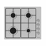 Hisense GM642XHS Placa de gas integrada de 60 cm, acero inoxidable, 4 zonas de cocción, superficie fácil de limpiar, encendido con una sola mano, 60 x 52 x 8,9 cm (largo x ancho x alto)