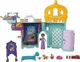 Mattel Disney Princesas Castillo de Jasmine Conjunto apilable de casa de muñecas con muñeca pequeña, dos amigos y ocho piezas, juguetes inspirados en la película Aladdín de Disney, JDP56