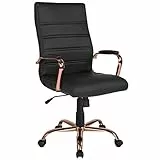 Flash Furniture Silla de Escritorio giratoria Whitney, de Piel Suave, con Respaldo Alto, Asiento y reposabrazos Acolchados, Silla de Oficina Acolchada de Altura Ajustable, Negro/Oro Rosa